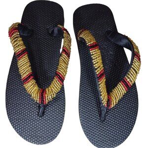 Beaded Flip Flops for Women Summer Style Sandals - (Red, Gold)